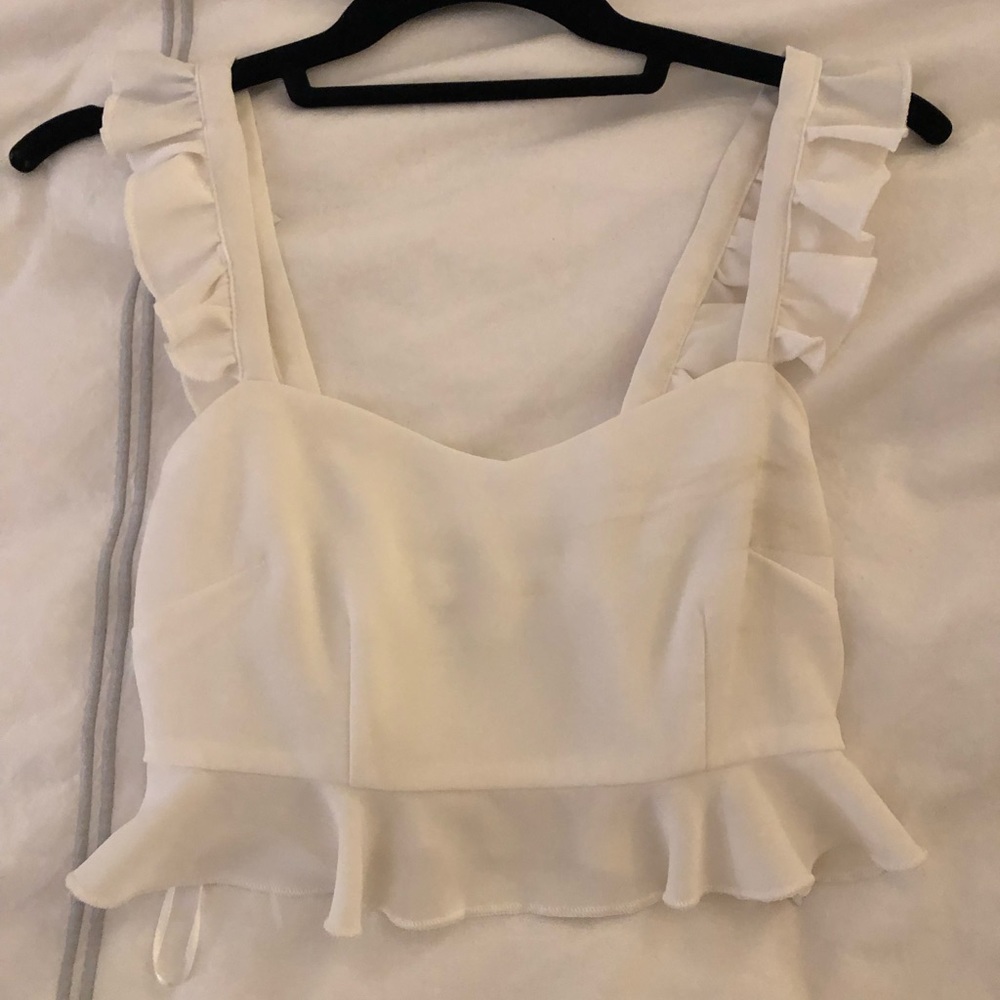 White Cropped Ruffle Top